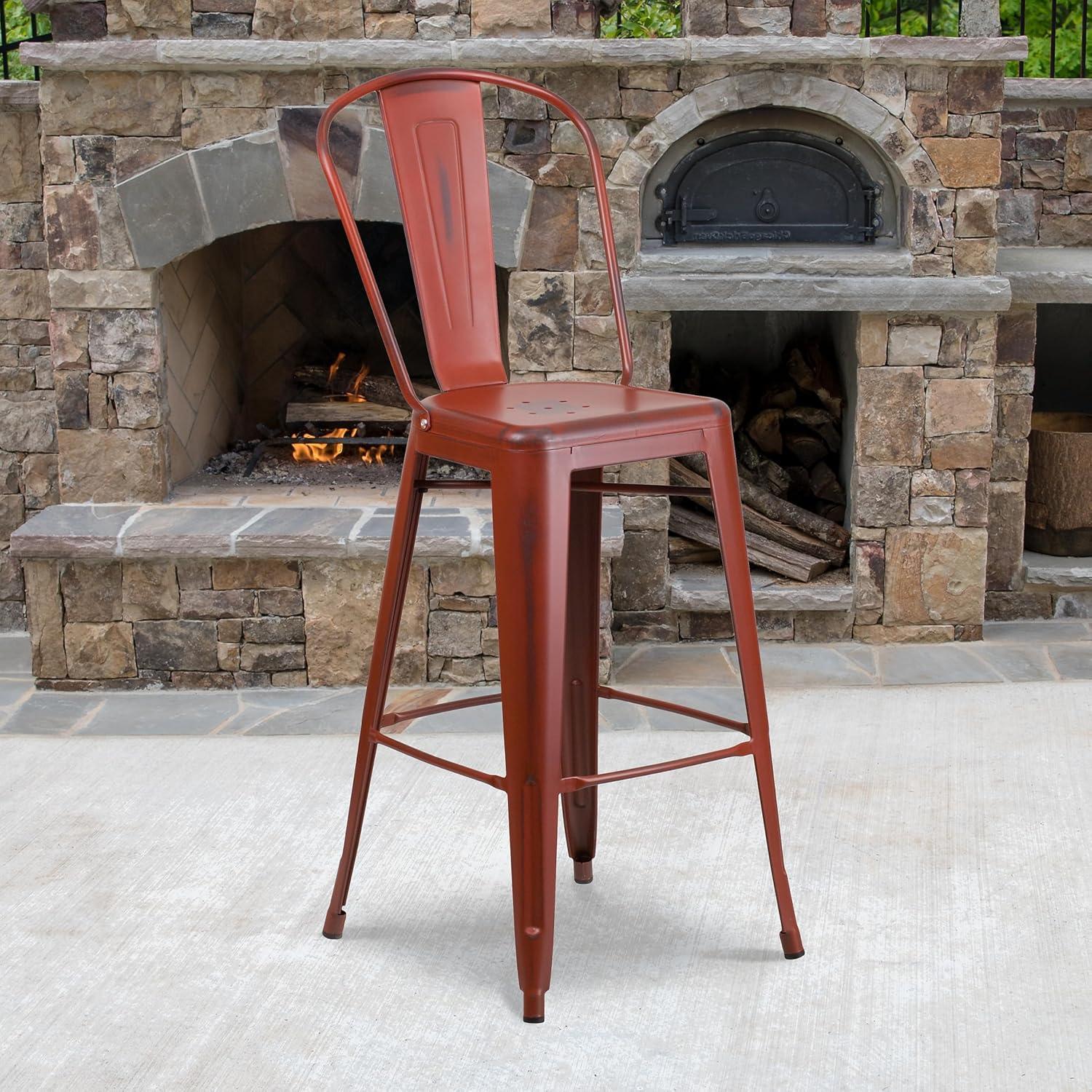 image:imageFlash Furniture Commercial Grade 30 High Black Metal IndoorOutdoor Barstool with Removable BackDistressed Kelly Red