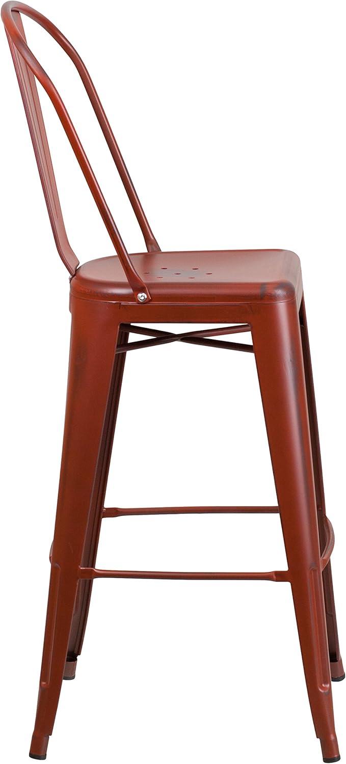 image:imageFlash Furniture Commercial Grade 30 High Black Metal IndoorOutdoor Barstool with Removable BackDistressed Kelly Red
