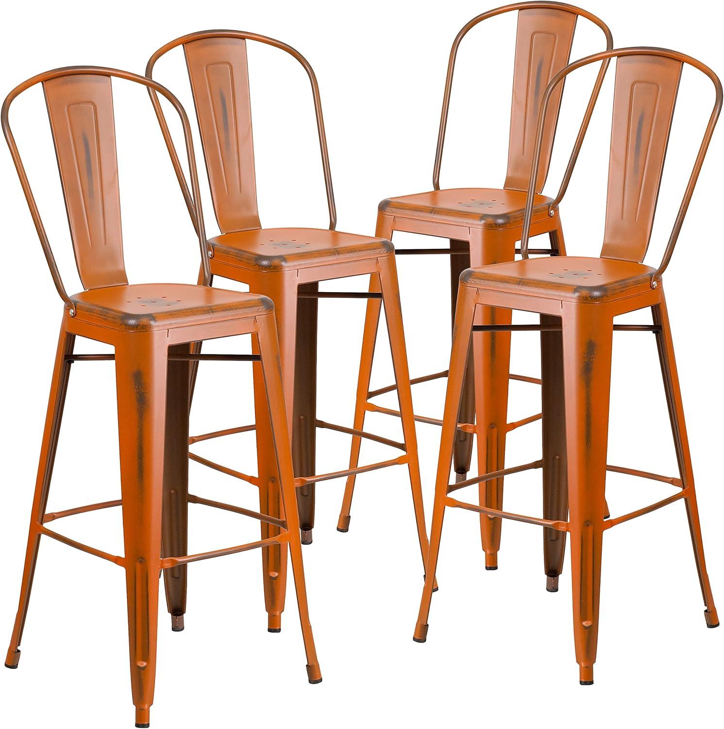 image:imageFlash Furniture Commercial Grade 30 High Black Metal IndoorOutdoor Barstool with Removable BackDistressed Orange