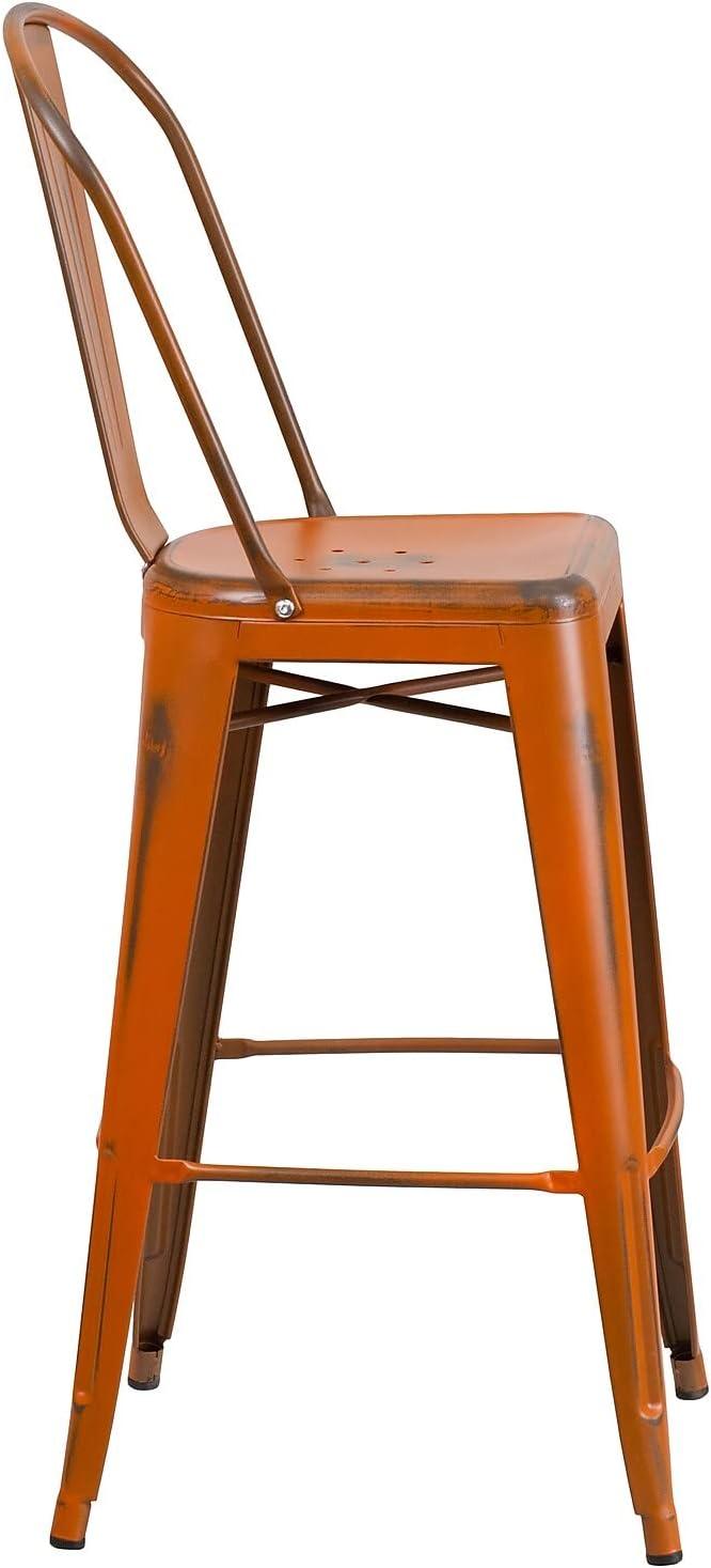 image:imageFlash Furniture Commercial Grade 30 High Black Metal IndoorOutdoor Barstool with Removable BackDistressed Orange