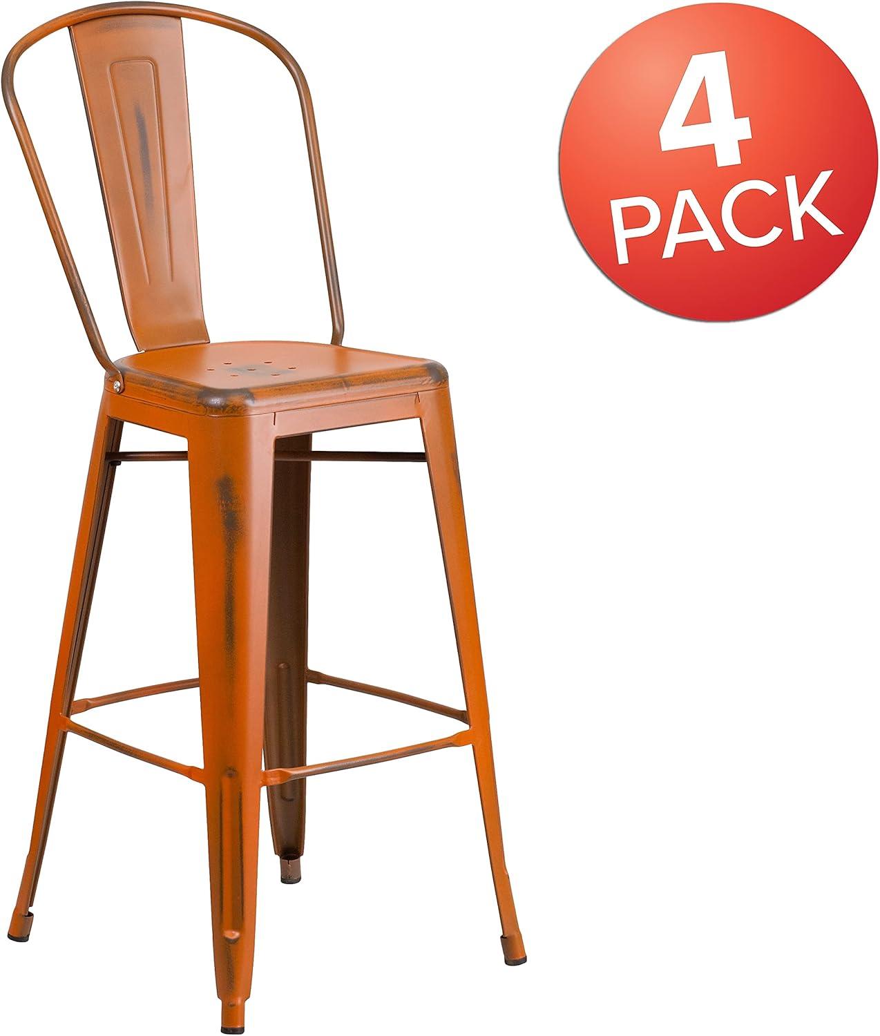 image:imageFlash Furniture Commercial Grade 30 High Black Metal IndoorOutdoor Barstool with Removable BackDistressed Orange