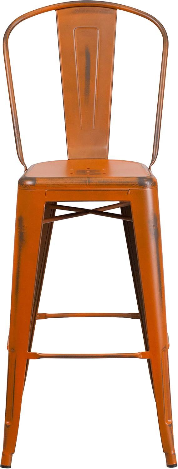 image:imageFlash Furniture Commercial Grade 30 High Black Metal IndoorOutdoor Barstool with Removable BackDistressed Orange