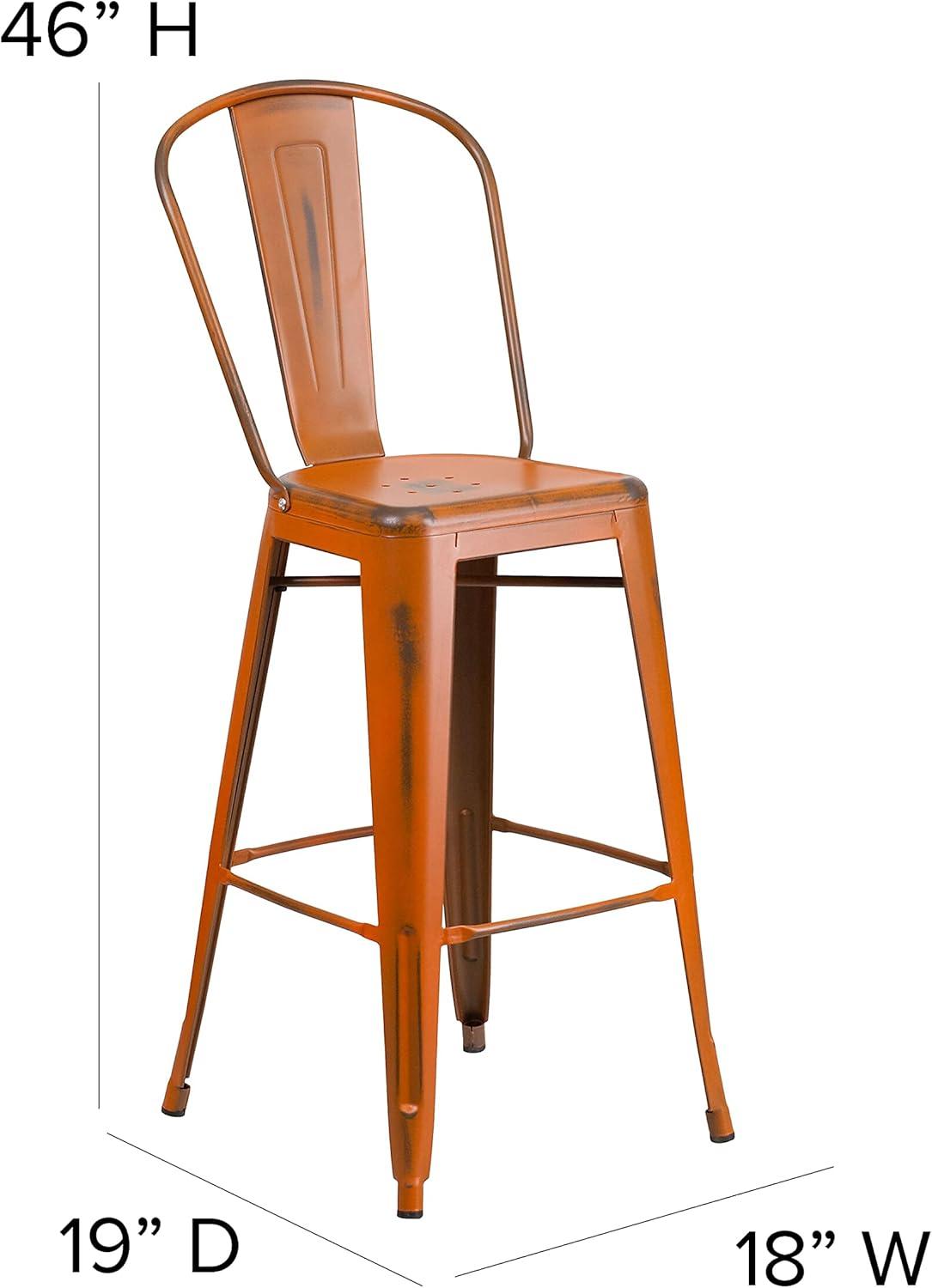 image:imageFlash Furniture Commercial Grade 30 High Black Metal IndoorOutdoor Barstool with Removable BackDistressed Orange