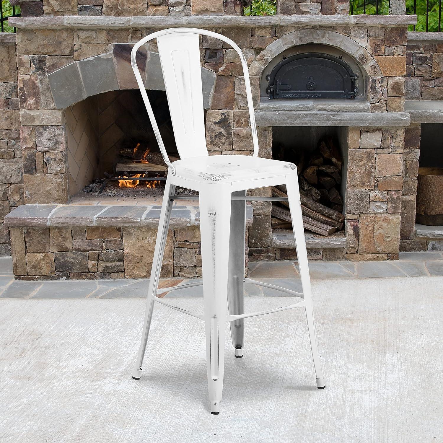 image:imageFlash Furniture Commercial Grade 30 High Black Metal IndoorOutdoor Barstool with Removable BackDistressed White