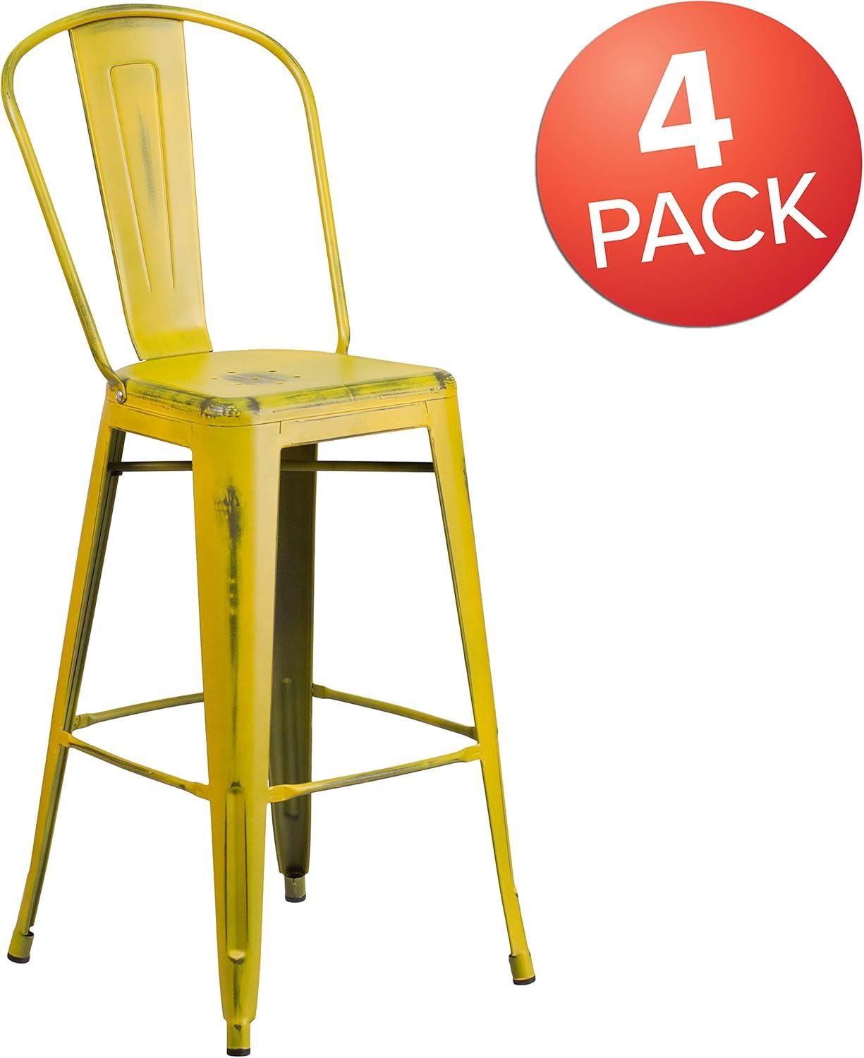 image:imageFlash Furniture Commercial Grade 30 High Black Metal IndoorOutdoor Barstool with Removable BackDistressed Yellow
