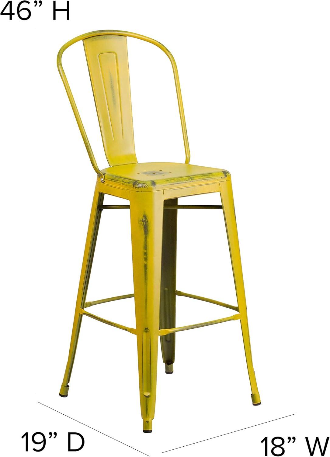 image:imageFlash Furniture Commercial Grade 30 High Black Metal IndoorOutdoor Barstool with Removable BackDistressed Yellow