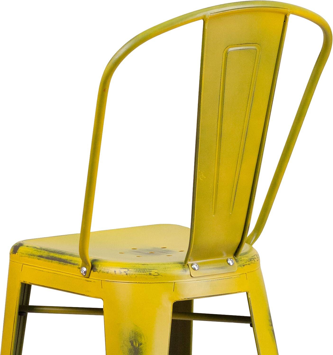 image:imageFlash Furniture Commercial Grade 30 High Black Metal IndoorOutdoor Barstool with Removable BackDistressed Yellow