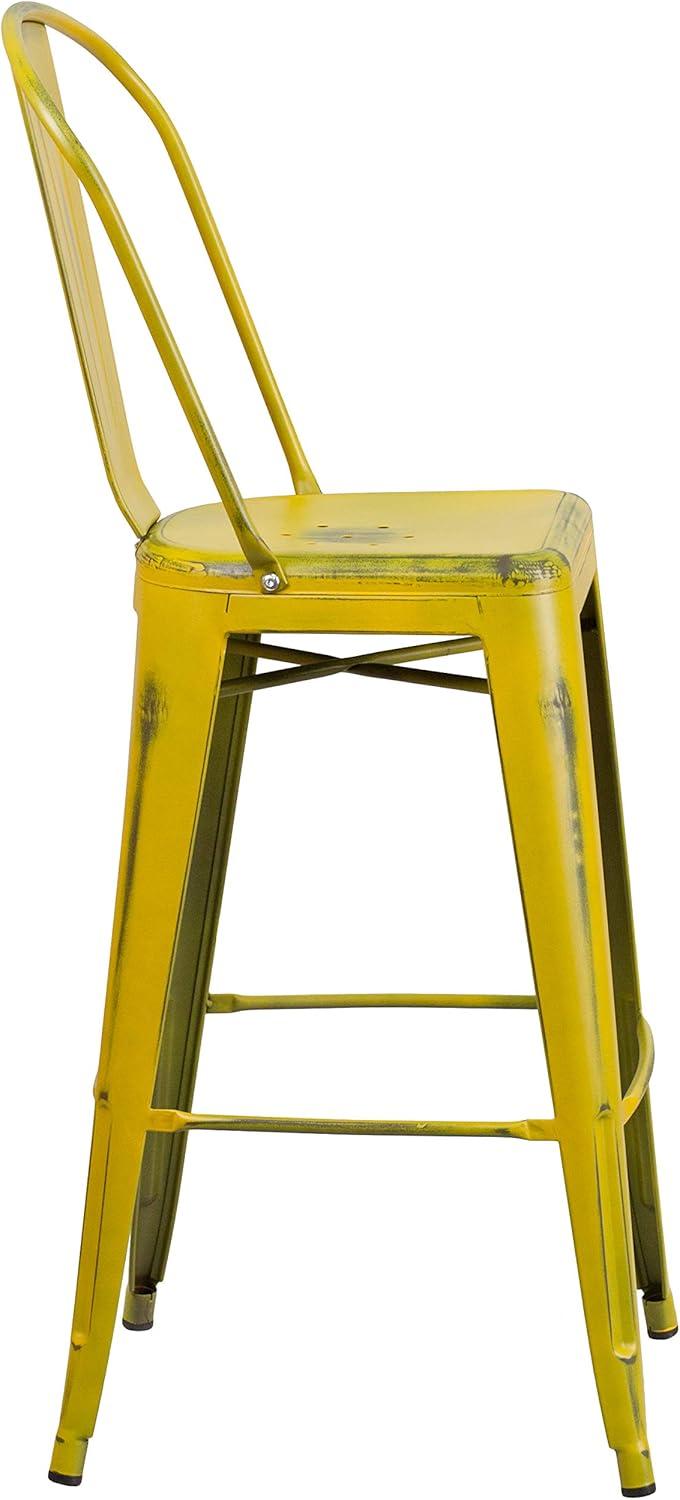 image:imageFlash Furniture Commercial Grade 30 High Black Metal IndoorOutdoor Barstool with Removable BackDistressed Yellow
