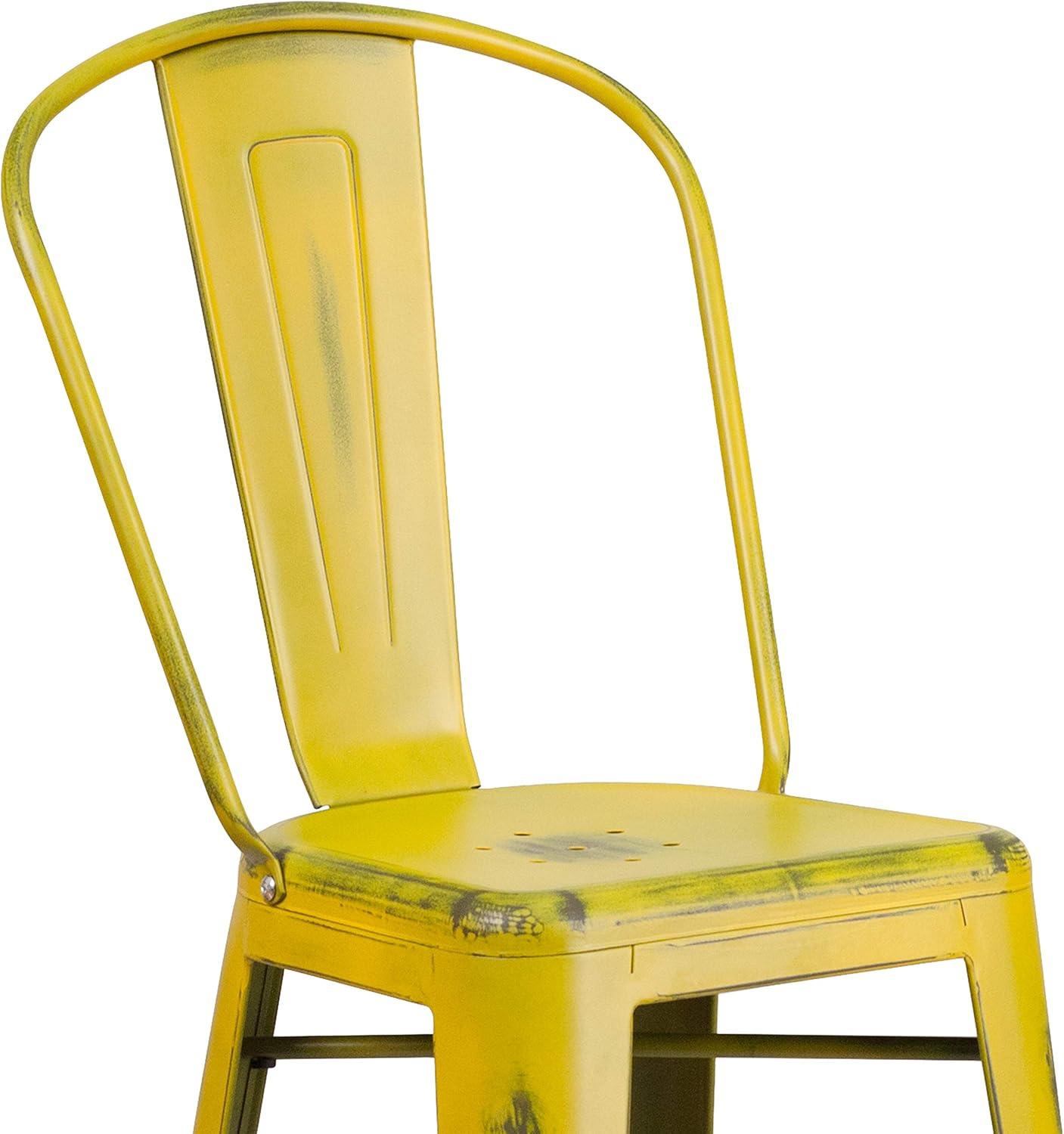 image:imageFlash Furniture Commercial Grade 30 High Black Metal IndoorOutdoor Barstool with Removable BackDistressed Yellow