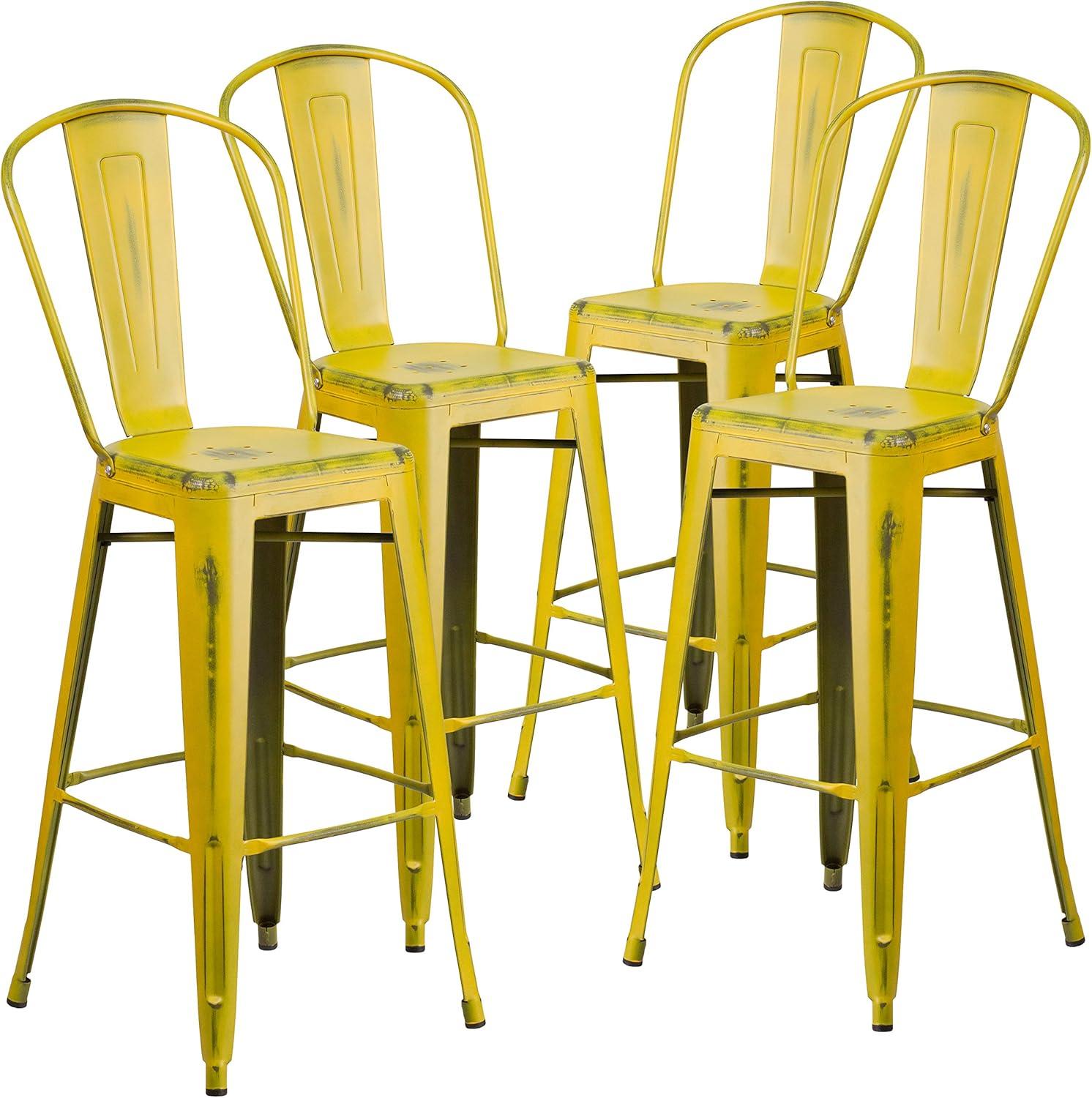 image:imageFlash Furniture Commercial Grade 30 High Black Metal IndoorOutdoor Barstool with Removable BackDistressed Yellow