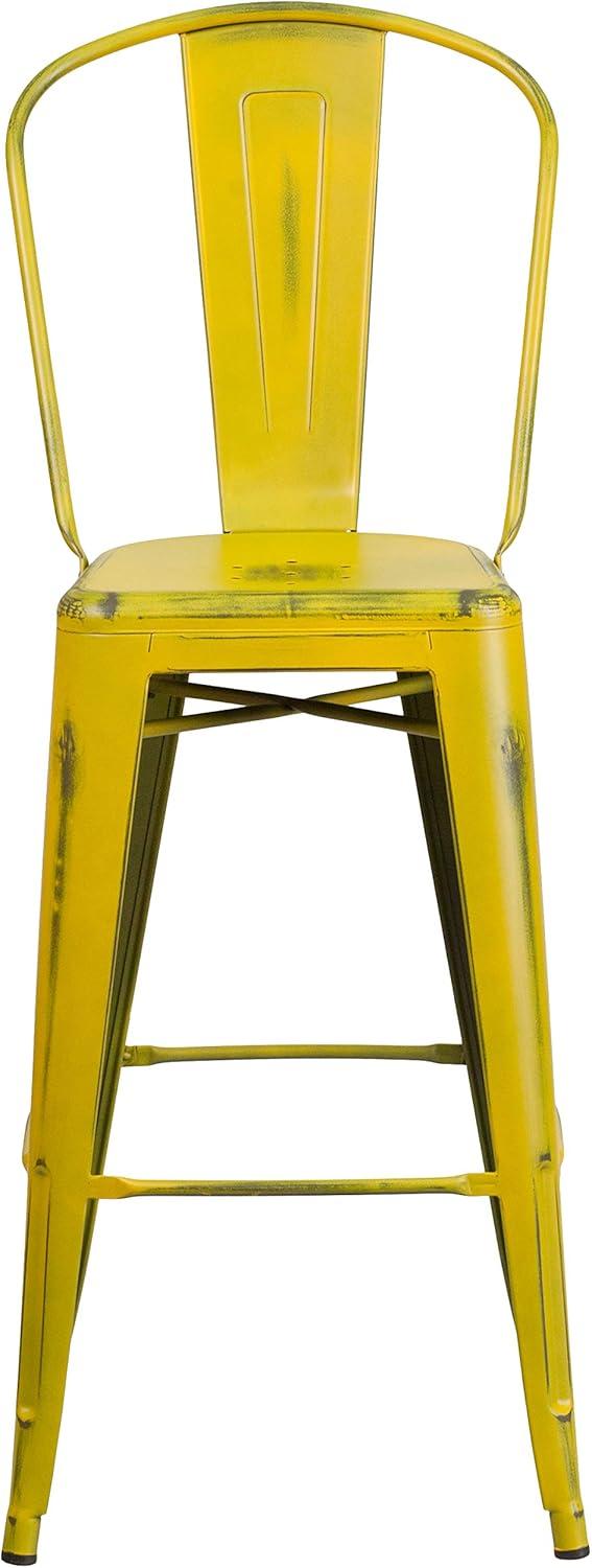 image:imageFlash Furniture Commercial Grade 30 High Black Metal IndoorOutdoor Barstool with Removable BackDistressed Yellow