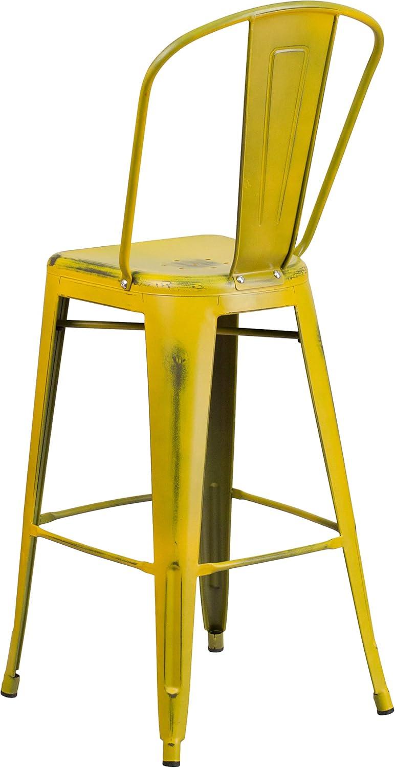 image:imageFlash Furniture Commercial Grade 30 High Black Metal IndoorOutdoor Barstool with Removable BackDistressed Yellow