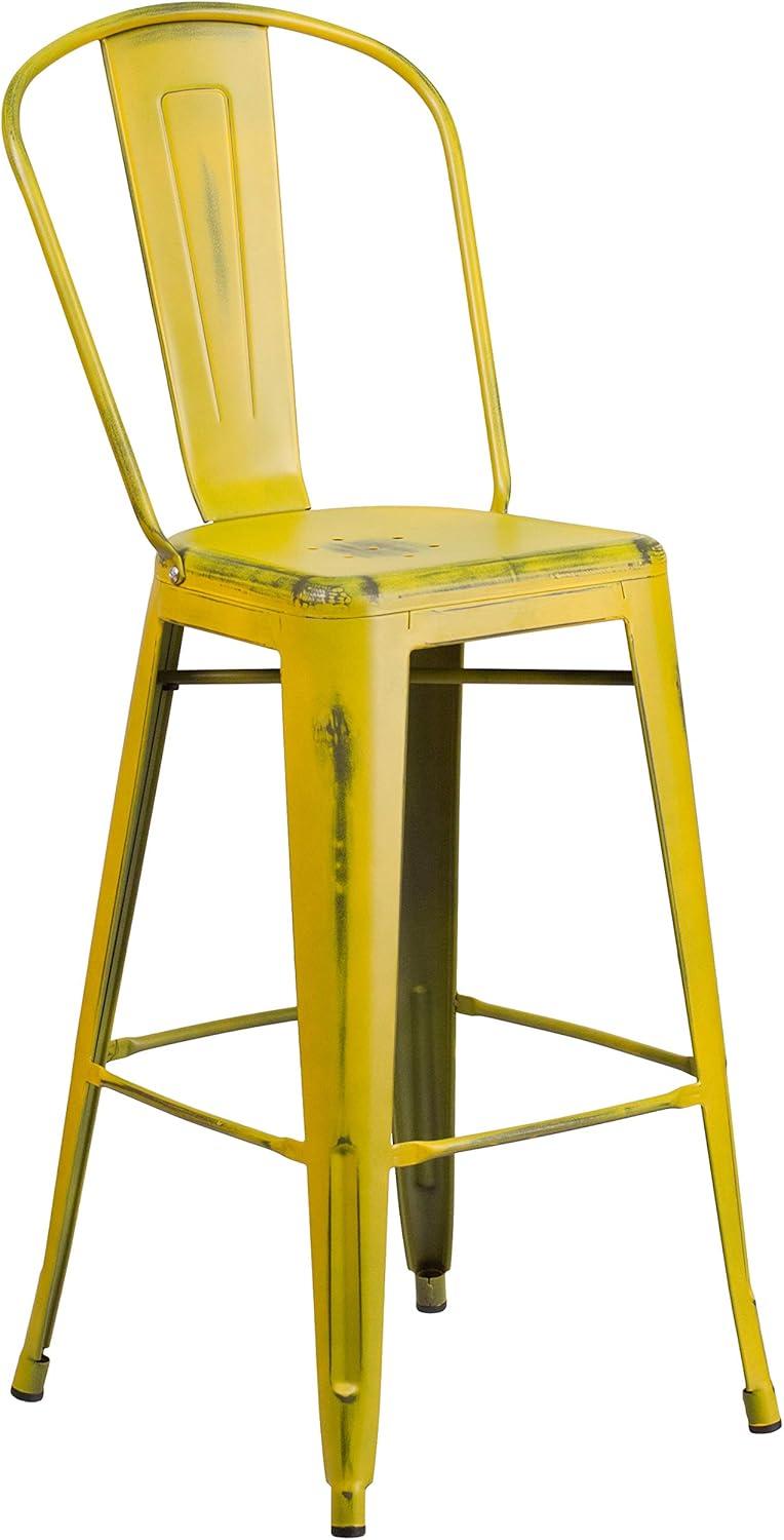 image:imageFlash Furniture Commercial Grade 30 High Black Metal IndoorOutdoor Barstool with Removable BackDistressed Yellow