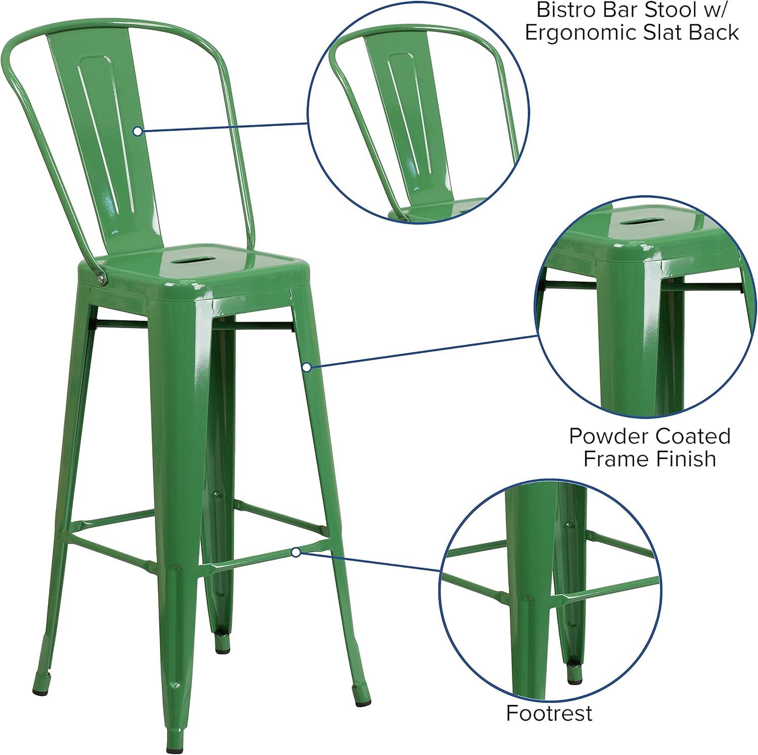 image:imageFlash Furniture Commercial Grade 30 High Black Metal IndoorOutdoor Barstool with Removable BackGreen