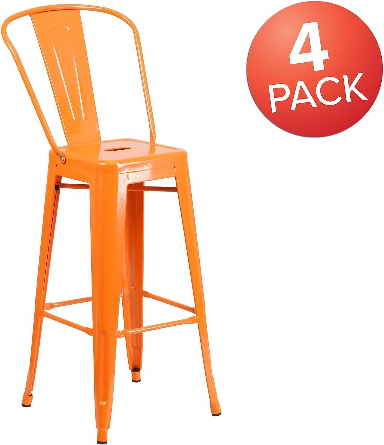 image:imageFlash Furniture Commercial Grade 30 High Black Metal IndoorOutdoor Barstool with Removable BackOrange