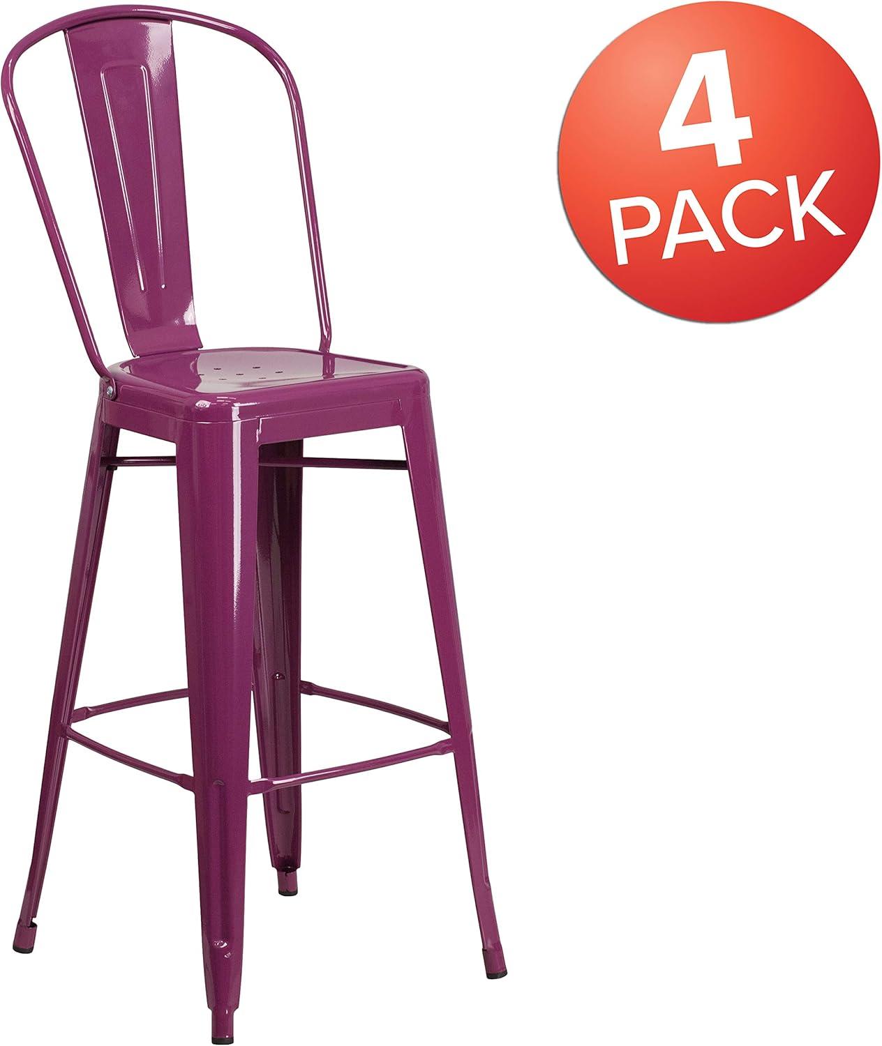 image:imageFlash Furniture Commercial Grade 30 High Black Metal IndoorOutdoor Barstool with Removable BackPurple