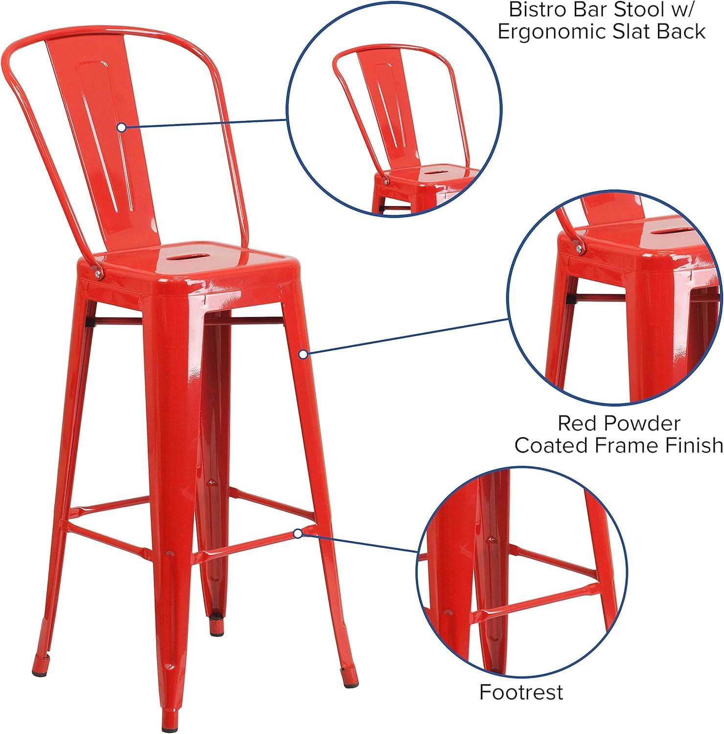 image:imageFlash Furniture Commercial Grade 30 High Black Metal IndoorOutdoor Barstool with Removable BackRed