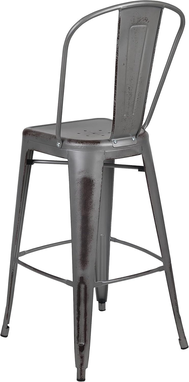 image:imageFlash Furniture Commercial Grade 30 High Black Metal IndoorOutdoor Barstool with Removable BackSilver Gray