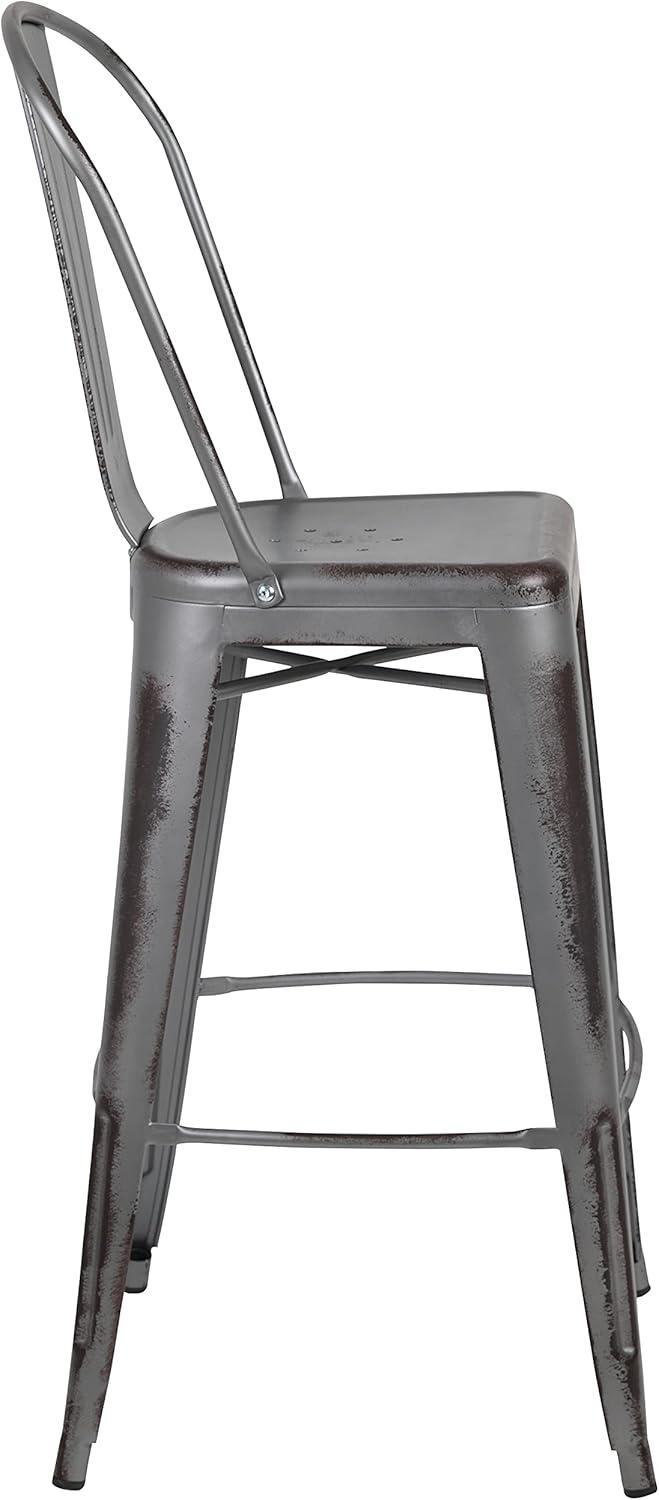 image:imageFlash Furniture Commercial Grade 30 High Black Metal IndoorOutdoor Barstool with Removable BackSilver Gray