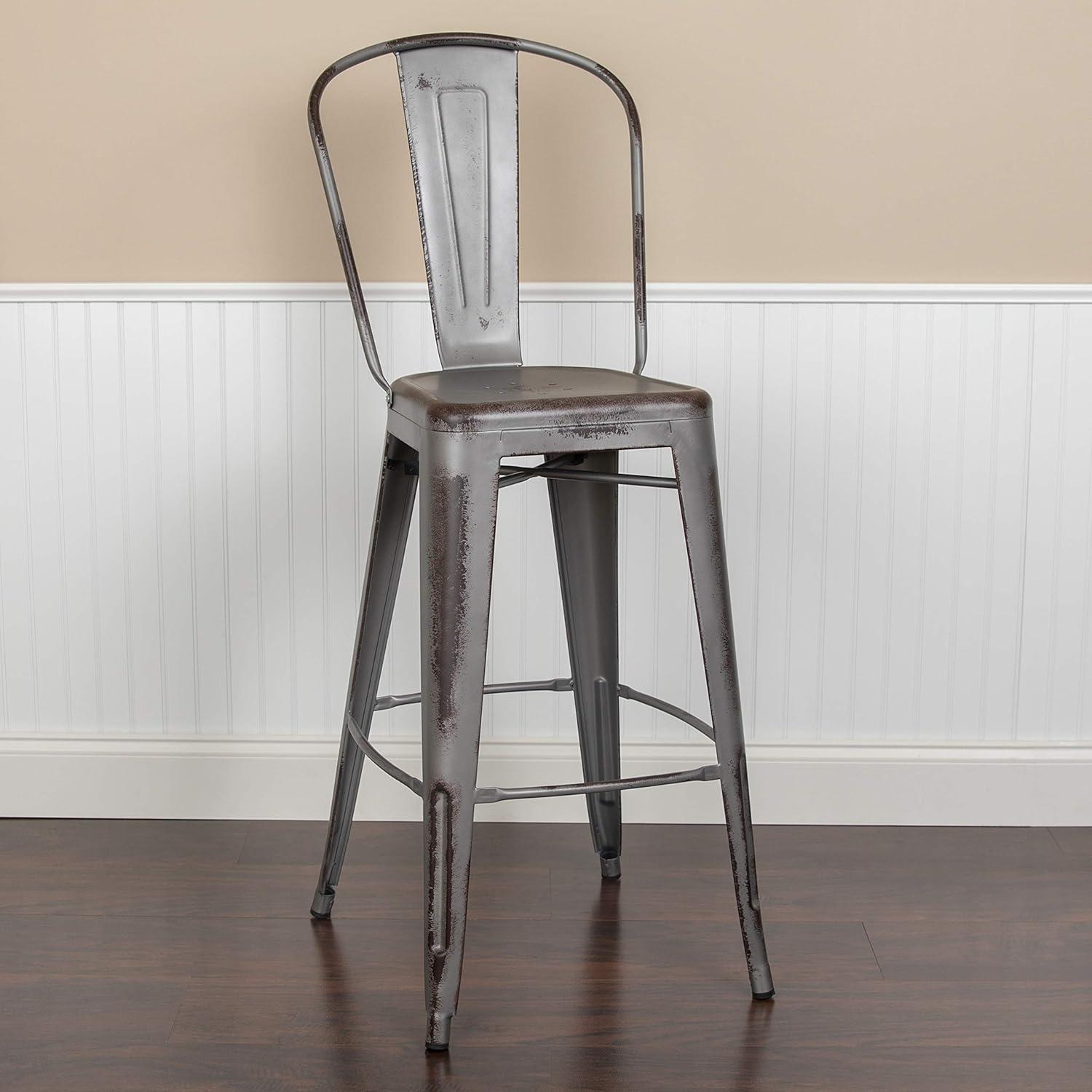 image:imageFlash Furniture Commercial Grade 30 High Black Metal IndoorOutdoor Barstool with Removable BackSilver Gray