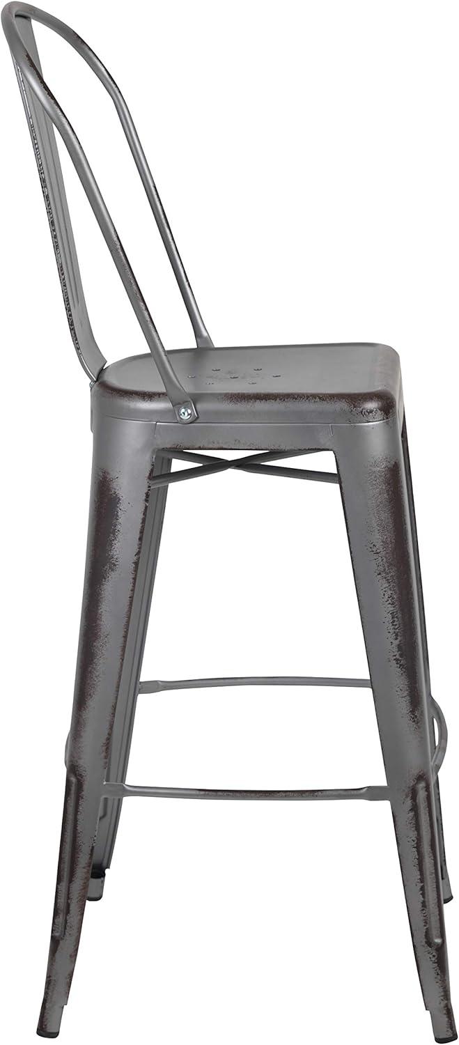 image:imageFlash Furniture Commercial Grade 30 High Black Metal IndoorOutdoor Barstool with Removable BackSilver Gray