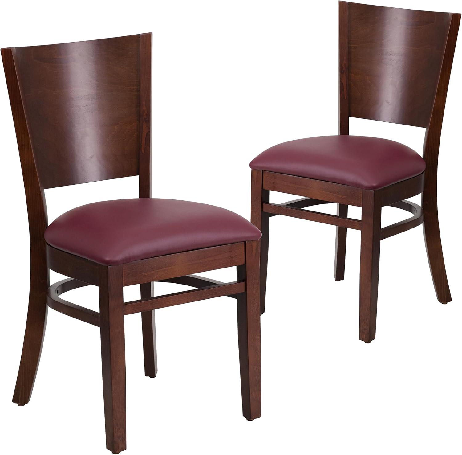 image:imageFlash Furniture Lacey Series Solid Back Walnut Wood Restaurant Chair Burgundy Vinyl SeatBurgundy Vinyl SeatWalnut Wood Frame