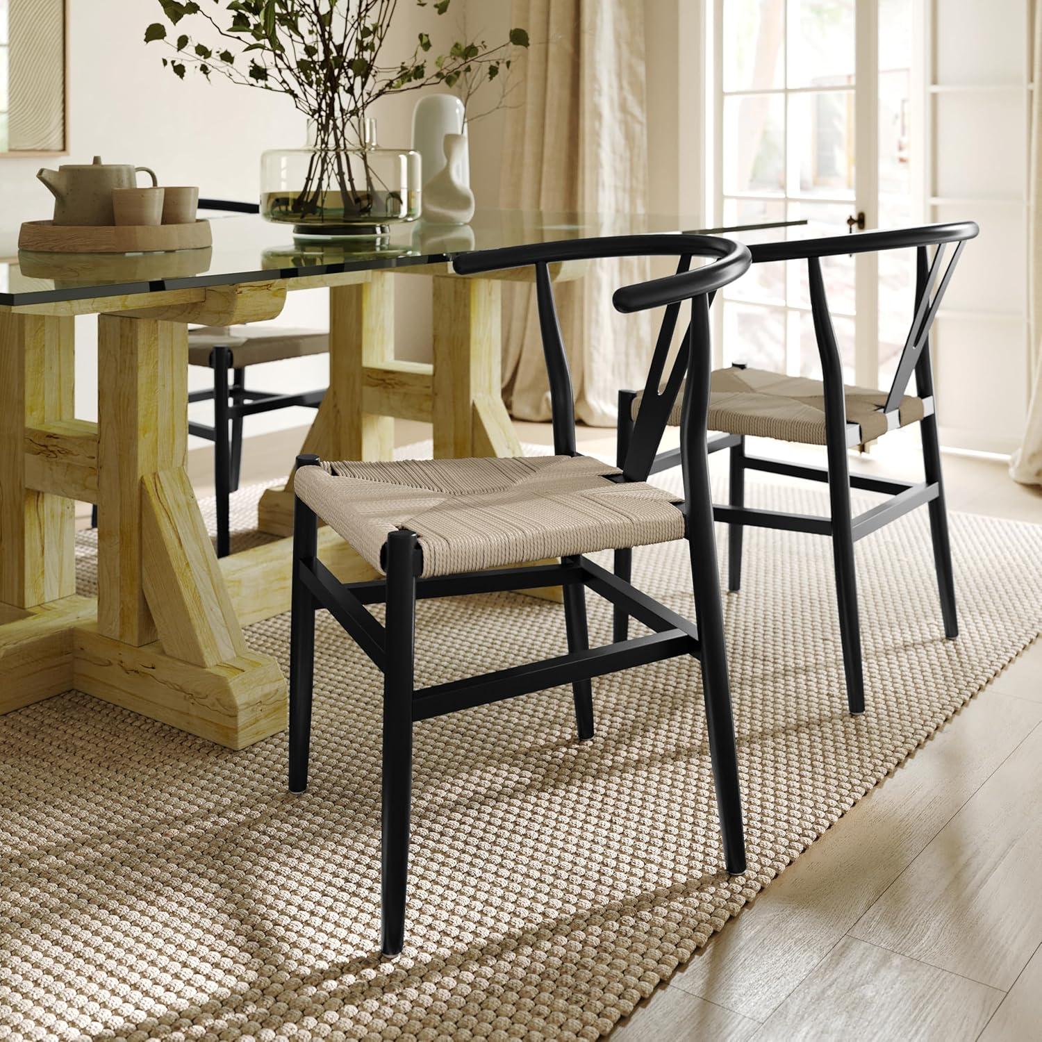 image:imageFlash Furniture Logan Commercial Wood Dining Chair YBack Style Stackable Design Solid Wood Frame Kraft Paper Seat Mortise and Tenon OakNaturalBlack FrameNatural Seat