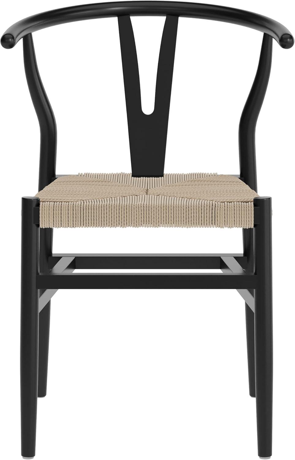 image:imageFlash Furniture Logan Commercial Wood Dining Chair YBack Style Stackable Design Solid Wood Frame Kraft Paper Seat Mortise and Tenon OakNaturalBlack FrameNatural Seat