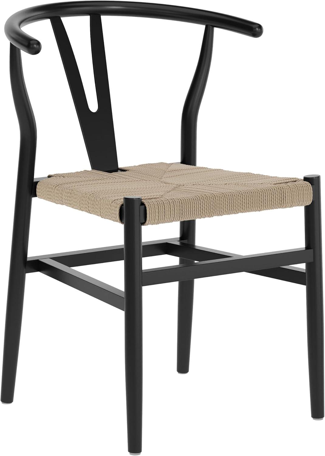 image:imageFlash Furniture Logan Commercial Wood Dining Chair YBack Style Stackable Design Solid Wood Frame Kraft Paper Seat Mortise and Tenon OakNaturalBlack FrameNatural Seat