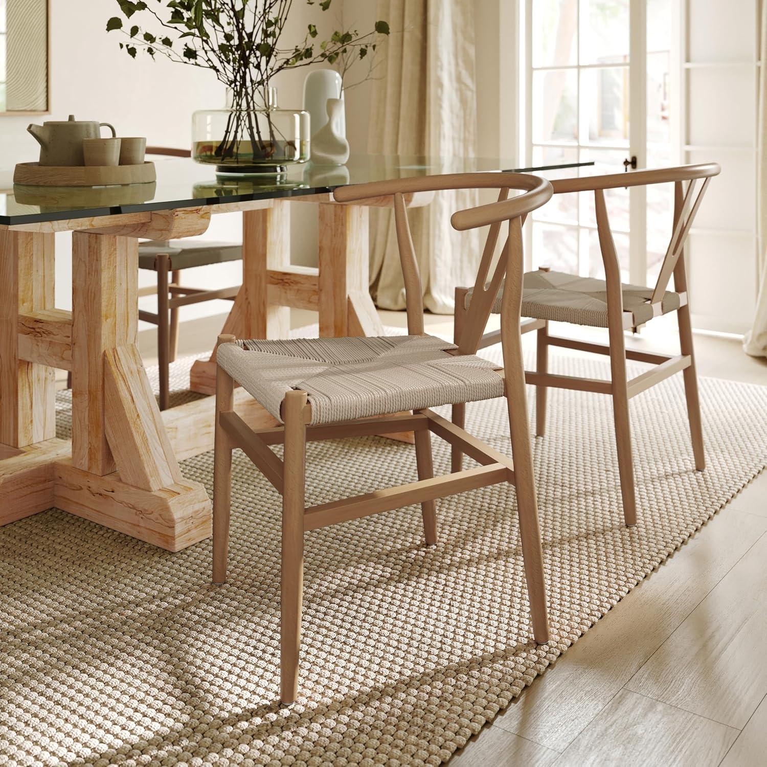 image:imageFlash Furniture Logan Commercial Wood Dining Chair YBack Style Stackable Design Solid Wood Frame Kraft Paper Seat Mortise and Tenon OakNaturalOak FrameNatural Seat