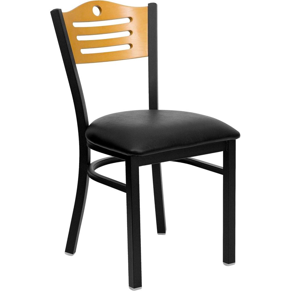image:imageFlash Furniture 2 Pack HERCULES Series Black Slat Back Metal Restaurant Chair Natural Wood Back amp SeatNatural Wood BackBlack Vinyl SeatBlack Metal Frame