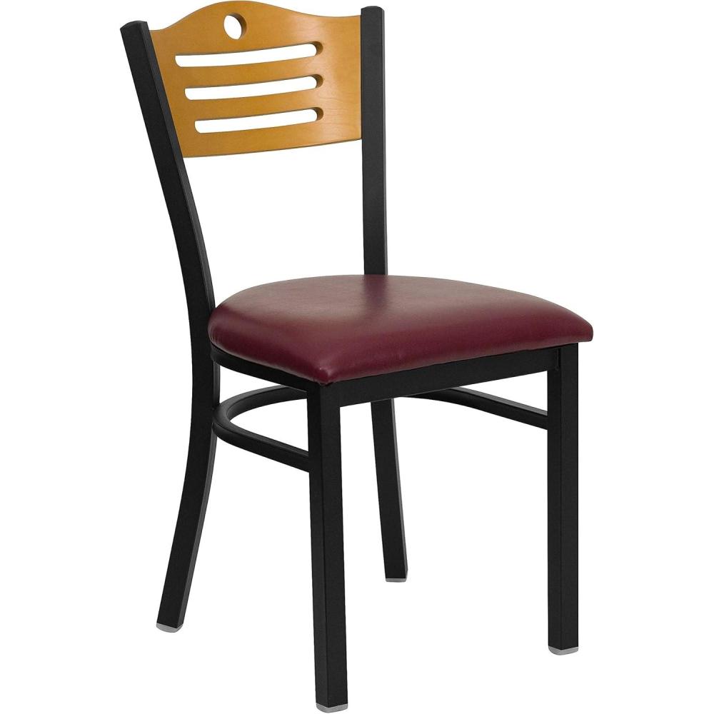 image:imageFlash Furniture 2 Pack HERCULES Series Black Slat Back Metal Restaurant Chair Natural Wood Back amp SeatNatural Wood BackBurgundy Vinyl SeatBlack Metal Frame