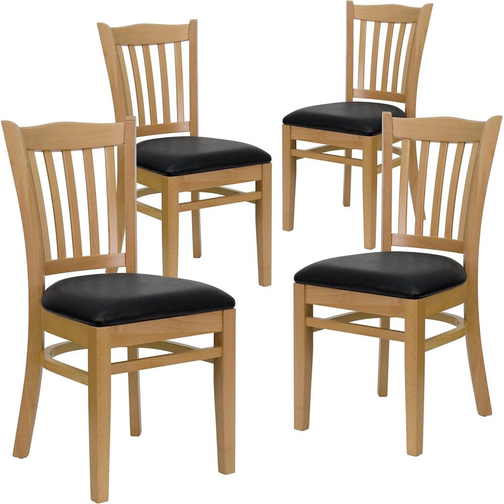 image:imageFlash Furniture 4 Pack HERCULES Series Vertical Slat Back Walnut Wood Restaurant Chair Black Vinyl SeatBlack Vinyl SeatNatural Wood Frame