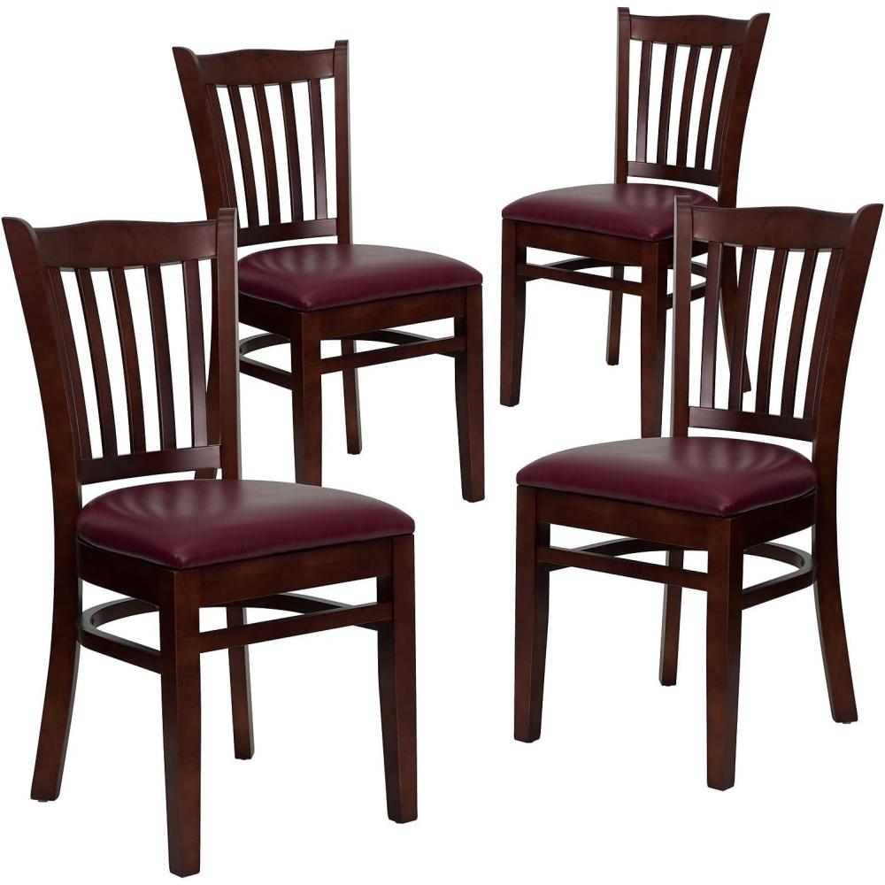 image:imageFlash Furniture 4 Pack HERCULES Series Vertical Slat Back Walnut Wood Restaurant Chair Black Vinyl SeatBurgundy Vinyl SeatMahogany Wood Frame