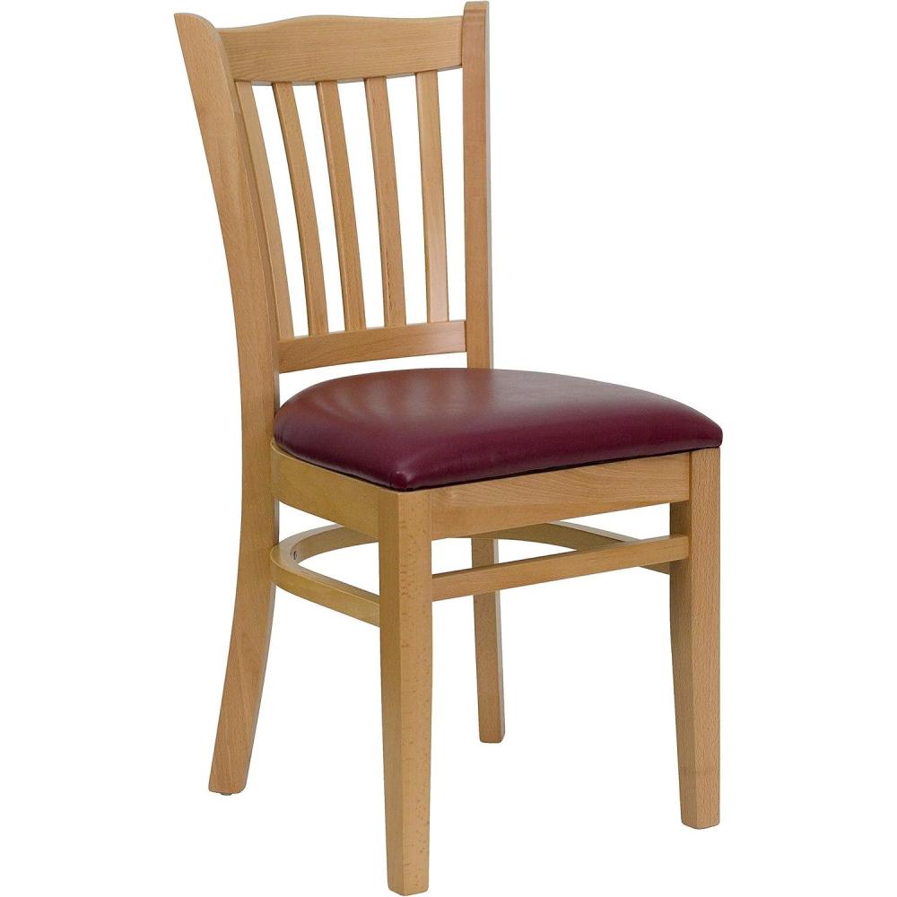 image:imageFlash Furniture 4 Pack HERCULES Series Vertical Slat Back Walnut Wood Restaurant Chair Black Vinyl SeatBurgundy Vinyl SeatNatural Wood Frame