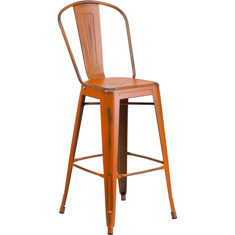 image:imageFlash Furniture Commercial Grade 30 High Black Metal IndoorOutdoor Barstool with Removable BackDistressed Orange