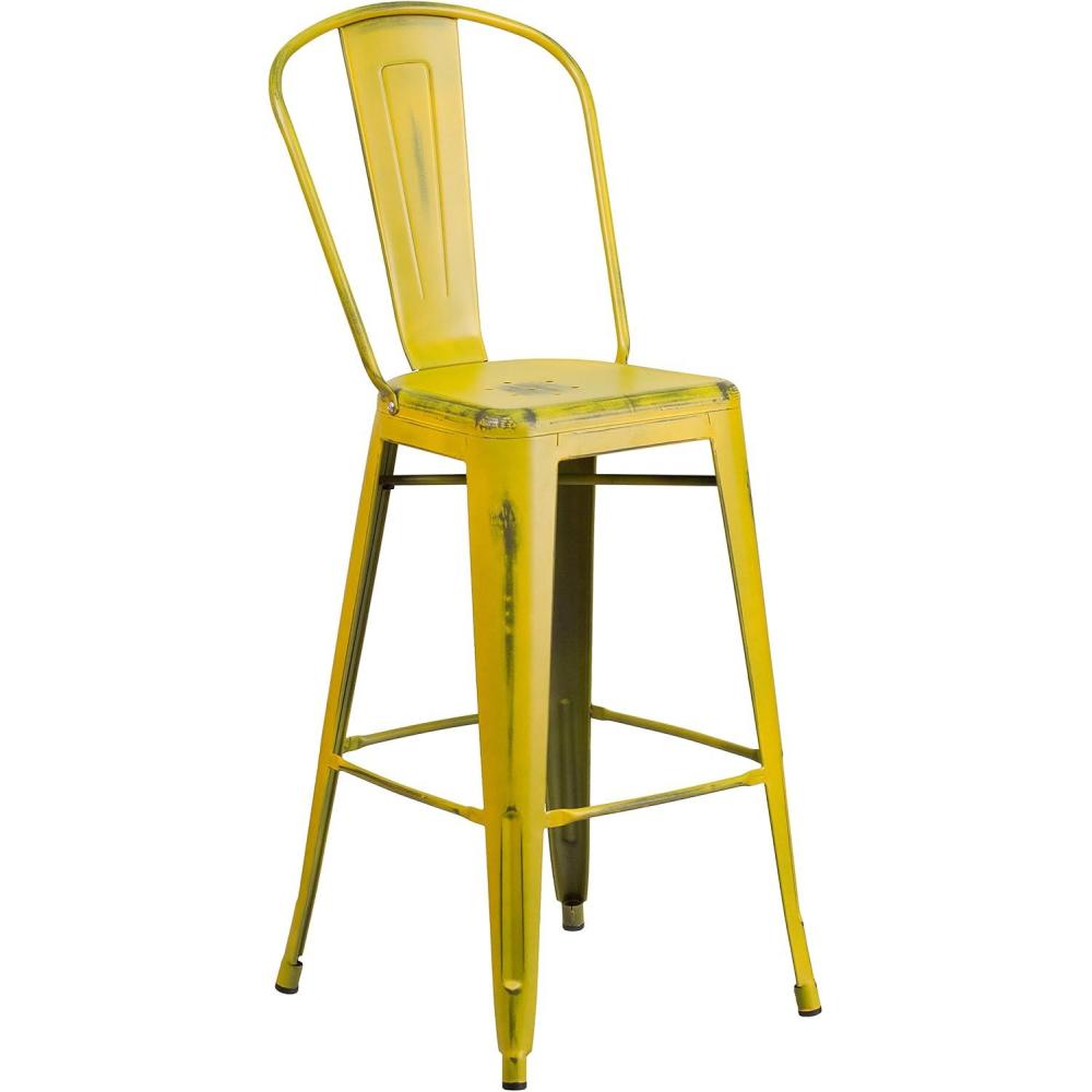 image:imageFlash Furniture Commercial Grade 30 High Black Metal IndoorOutdoor Barstool with Removable BackDistressed Yellow
