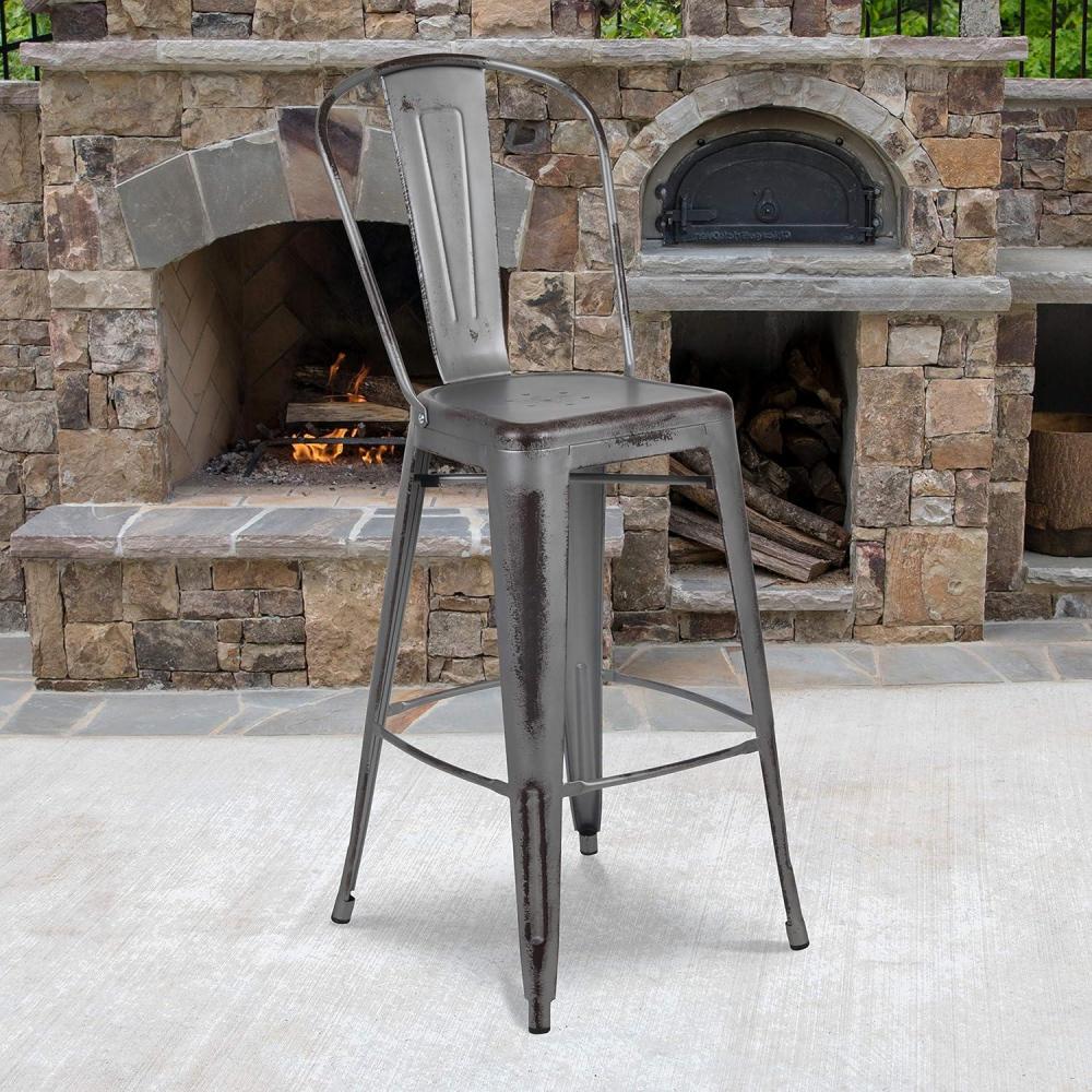 image:imageFlash Furniture Commercial Grade 30 High Black Metal IndoorOutdoor Barstool with Removable BackSilver Gray
