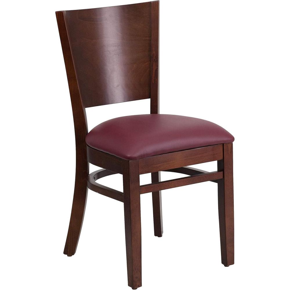 image:imageFlash Furniture Lacey Series Solid Back Walnut Wood Restaurant Chair  Burgundy Vinyl SeatBurgundy Vinyl SeatWalnut Wood Frame