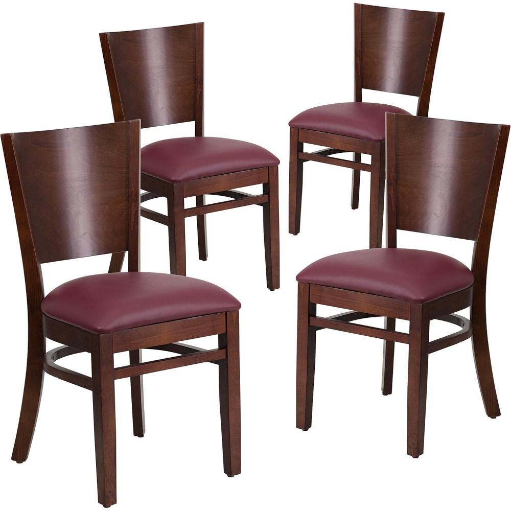 image:imageFlash Furniture Lacey Series Solid Back Walnut Wood Restaurant Chair Burgundy Vinyl SeatBurgundyWalnut