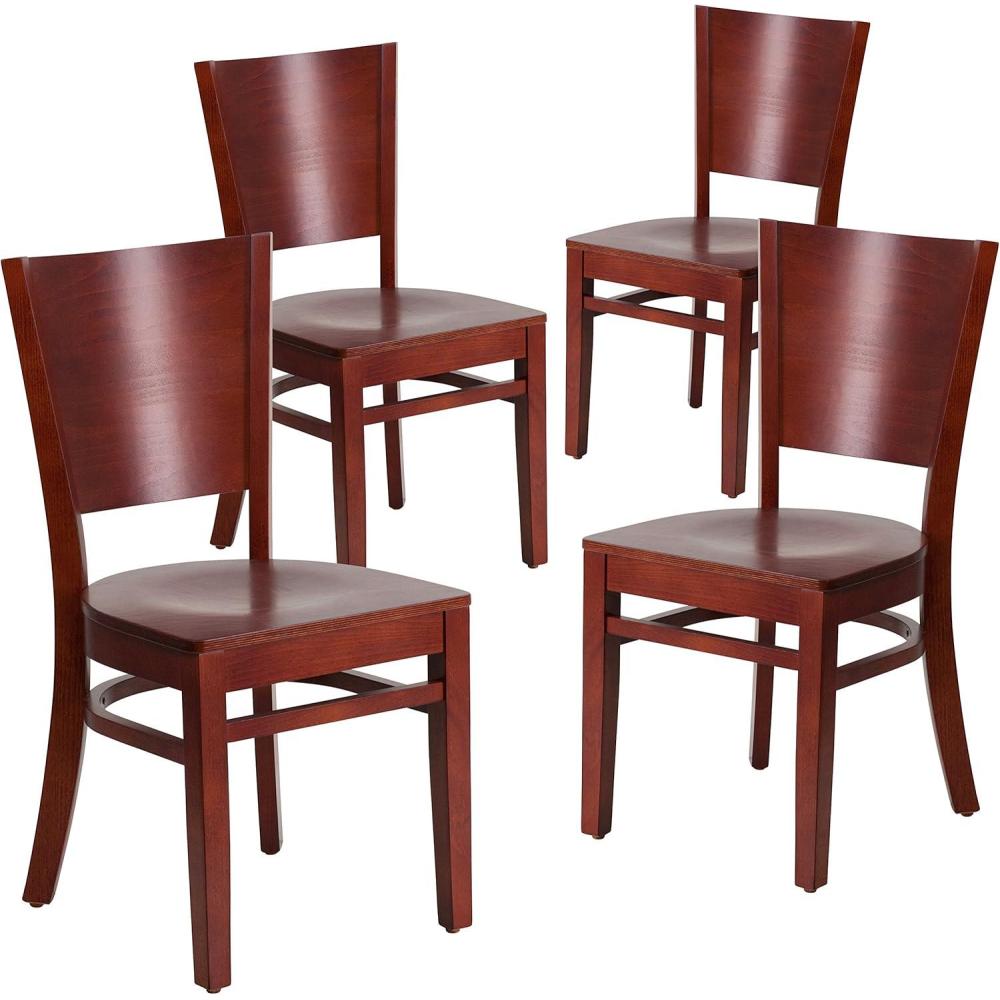 image:imageFlash Furniture Lacey Series Solid Back Walnut Wood Restaurant Chair  Burgundy Vinyl SeatMahogany