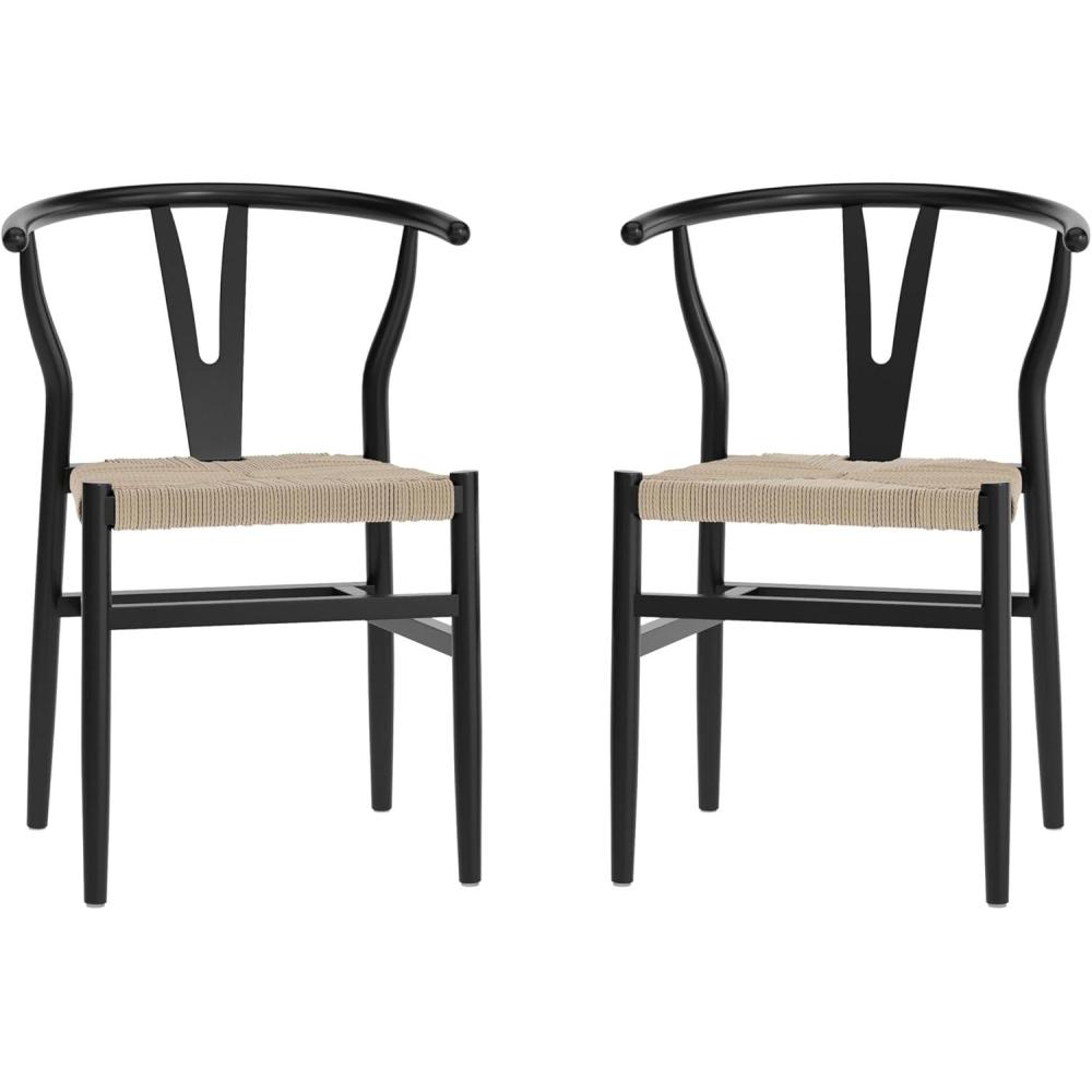 image:imageFlash Furniture Logan Commercial Wood Dining Chair YBack Style Stackable Design Solid Wood Frame Kraft Paper Seat Mortise and Tenon OakNaturalBlack FrameNatural Seat