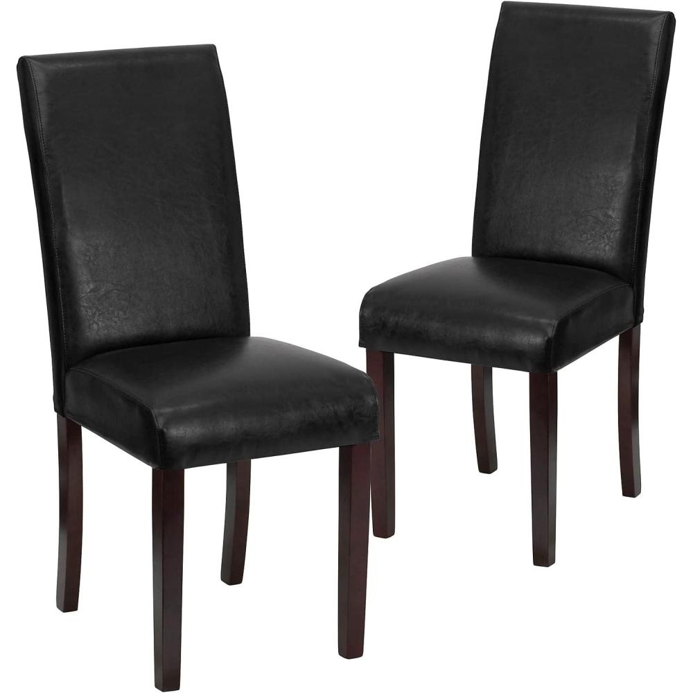 image:imageFlash Furniture Traditional Black LeatherSoft Upholstered Panel Back Parsons Dining ChairBlack