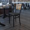 Flash Furniture 2 Pack HERCULES Series Black Slat Back Metal Restaurant Chair – Natural Wood Back & Seat(Natural Wood Back/Black Vinyl Seat/Black Metal Frame)