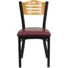 Flash Furniture 2 Pack HERCULES Series Black Slat Back Metal Restaurant Chair – Natural Wood Back & Seat(Natural Wood Back/Burgundy Vinyl Seat/Black Metal Frame)
