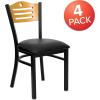 Flash Furniture 4 Pack HERCULES Series Black Slat Back Metal Restaurant Chair – Natural Wood Back, Black Vinyl Seat