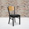 Flash Furniture 4 Pack HERCULES Series Black Slat Back Metal Restaurant Chair – Natural Wood Back, Black Vinyl Seat