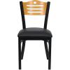 Flash Furniture 4 Pack HERCULES Series Black Slat Back Metal Restaurant Chair – Natural Wood Back, Black Vinyl Seat