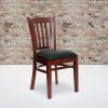 Flash Furniture 4 Pack HERCULES Series Vertical Slat Back Walnut Wood Restaurant Chair – Black Vinyl Seat(Black Vinyl Seat/Mahogany Wood Frame)