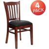 Flash Furniture 4 Pack HERCULES Series Vertical Slat Back Walnut Wood Restaurant Chair – Black Vinyl Seat(Black Vinyl Seat/Mahogany Wood Frame)
